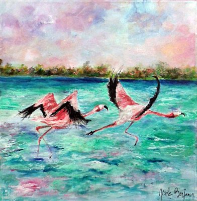 Nicole Benjamin, Greater Flamingos, 2018, Acrylic & Oil on Panel-CHG-944265