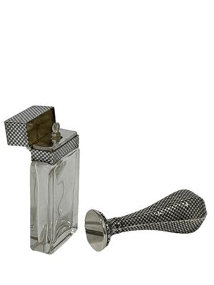 Niello Silver Wax Seal Stamp and Rectangular Niello and Crystal Scent Bottle, Set of 2-UCH-1224337