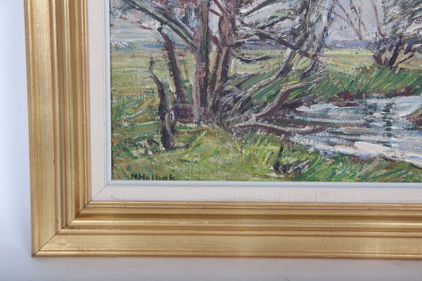 Niels Holbak, Danish Landscape Painting, Oil on Canvas, Framed-DQ-1299551