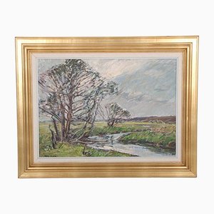 Niels Holbak, Danish Landscape Painting, Oil on Canvas, Framed-DQ-1299551