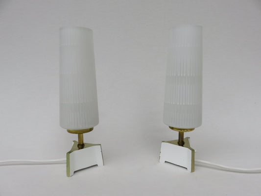 Night Stand Lamps in Brass and Glass, 1950s, Set of 2