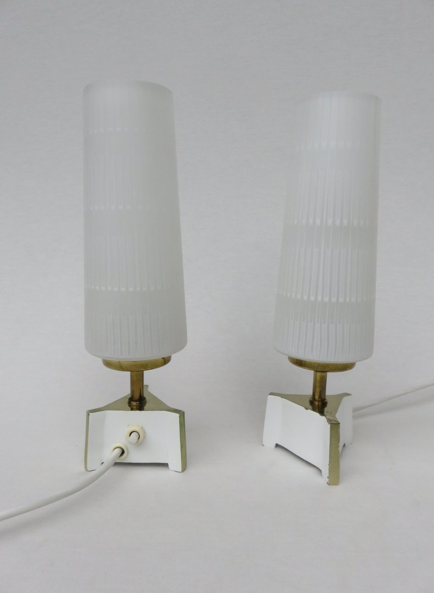 Night Stand Lamps in Brass and Glass, 1950s, Set of 2