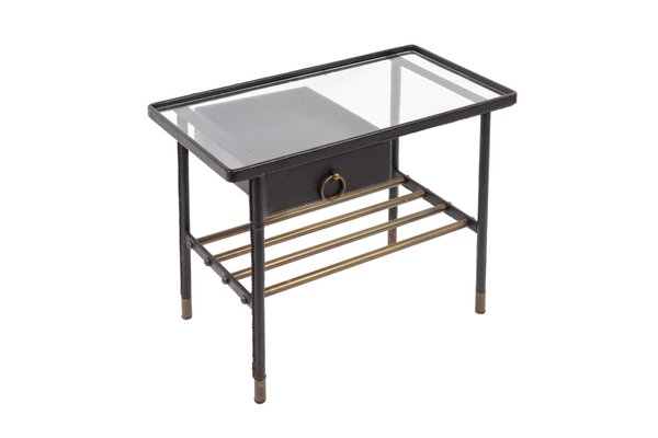 Night Table Sheathed in Leather by Jacques Adnet-VRR-1047675