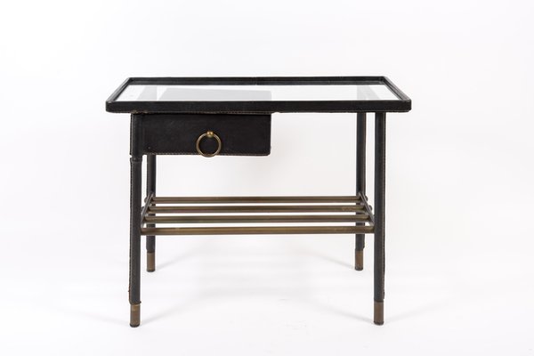 Night Table Sheathed in Leather by Jacques Adnet-VRR-1047675