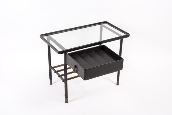 Night Table Sheathed in Leather by Jacques Adnet-VRR-1047675