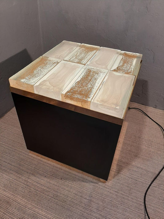 Nightstand / Coffee Table in Decorated Glass Bricks, 2000s