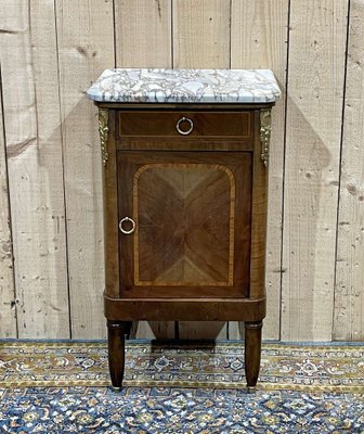 Nightstand in Marquetry and White Marble, Early 20th Century-QYF-1785261