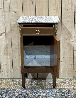 Nightstand in Marquetry and White Marble, Early 20th Century-QYF-1785261