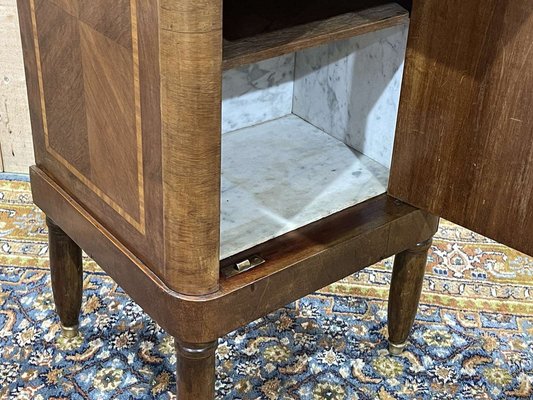 Nightstand in Marquetry and White Marble, Early 20th Century-QYF-1785261