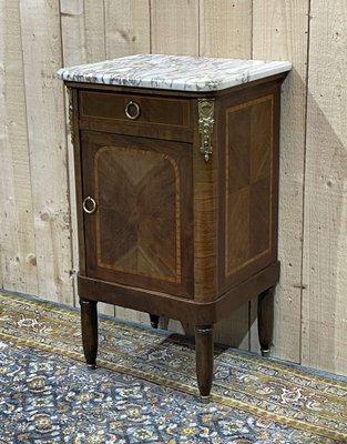 Nightstand in Marquetry and White Marble, Early 20th Century-QYF-1785261