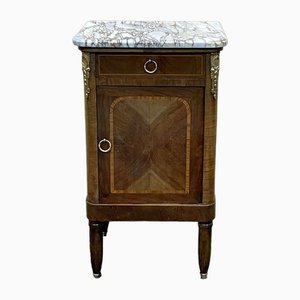 Nightstand in Marquetry and White Marble, Early 20th Century-QYF-1785261