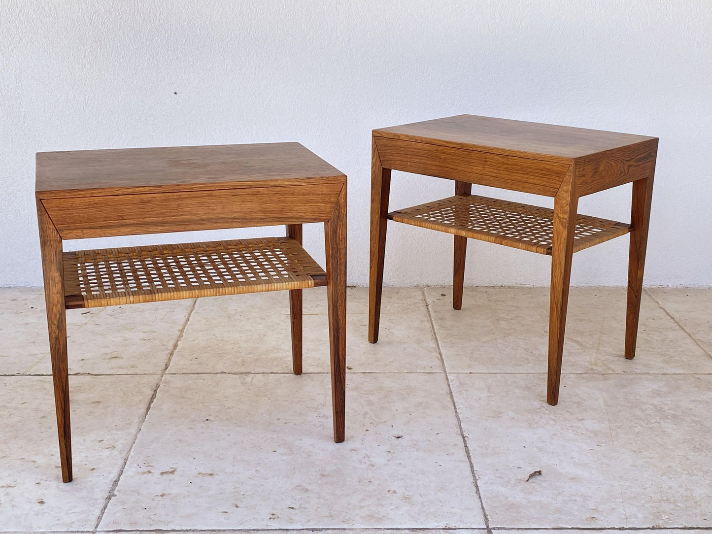 Nightstands in Wood and Cane by Severin Hansen, Set of 2