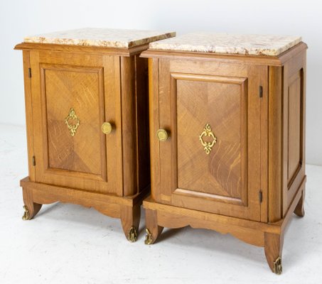 Nightstands or Bedside Cabinets in Oak with Marble Tops, France, 1960s, Set of 2-RIU-1142232