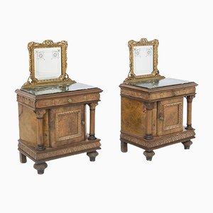 Nightstands with Mirrors in Wood and Green Alps Marble, Set of 2-RCE-1219651