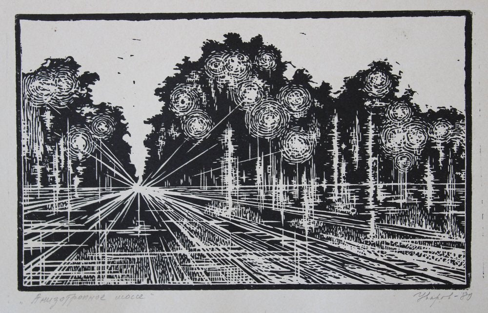 Nikolai Uvarov, Anozotropic Highway, 1980s, Linocut