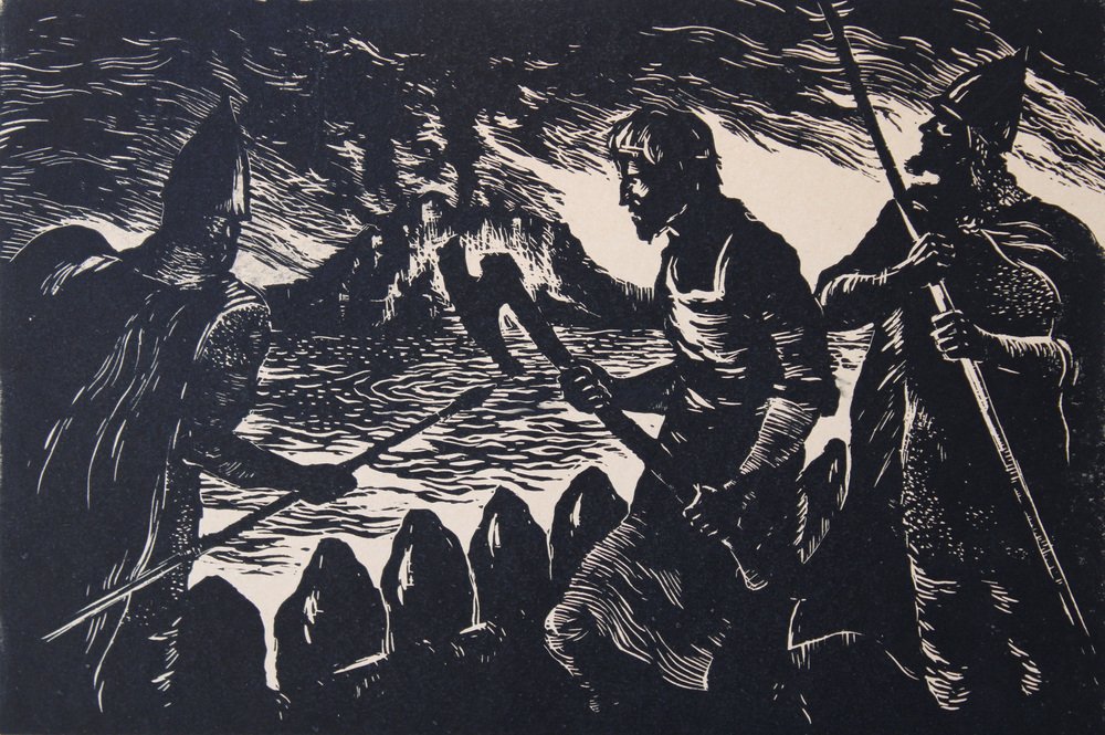 Nikolai Uvarov, Russian Epic, 1966, Linocut