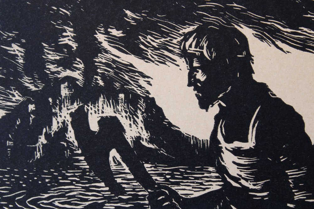 Nikolai Uvarov, Russian Epic, 1966, Linocut