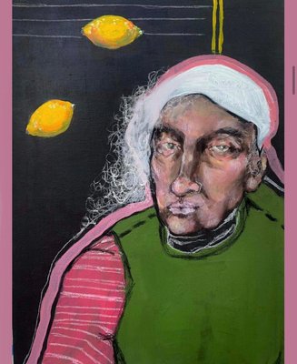 Nina Narimanishvili, Lemon Seller, 2021, Acrylic & Coal on Canvas-CHG-1154448