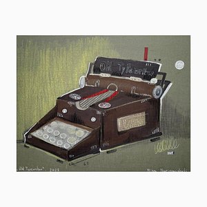 Nina Narimanishvili, Old Typewriter, 2022, Mixed Media on Cardboard-CHG-1333571