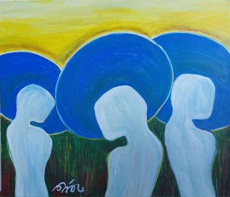 Nina Urushadze, Blue Sombreros, 2023, Acrylic on Canvas-CHG-2037002