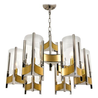 Nine-Light Chrome and Glass Chandelier by Gaetano Sciolari, 1960s-VDW-858224