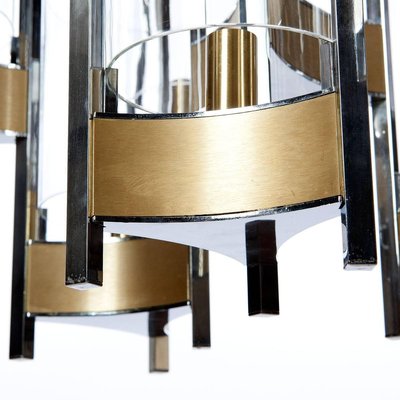 Nine-Light Chrome and Glass Chandelier by Gaetano Sciolari, 1960s-VDW-858224