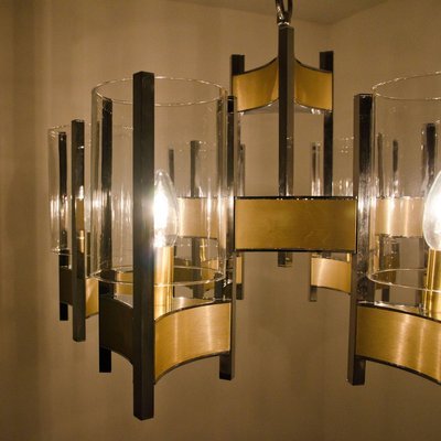 Nine-Light Chrome and Glass Chandelier by Gaetano Sciolari, 1960s-VDW-858224