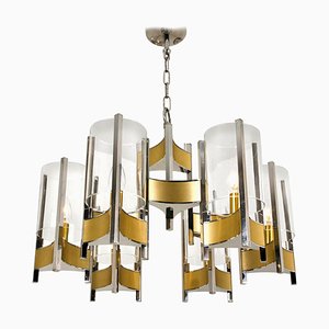 Nine-Light Chrome and Glass Chandelier by Gaetano Sciolari, 1960s-VDW-858224