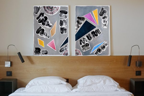 Nineties Triangles and Swirls Diptych, Futuristic Painting, 2021-RWC-996366