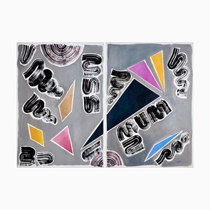 Nineties Triangles and Swirls Diptych, Futuristic Painting, 2021-RWC-996366