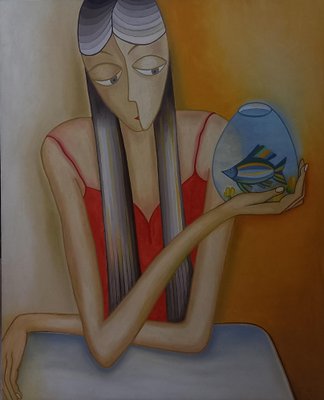 Nino Chichinadze, A Girl with an Aquarium, 2019, Oil on Canvas-CHG-2030307