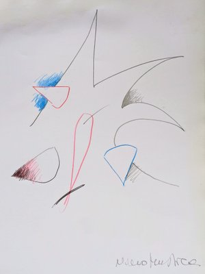 Nino Mustica, Abstract Composition, Pencil Drawing in Colours on Paper-NRC-1787759