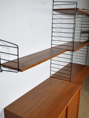 Nisse String Wall Shelf with Sideboard Made of Nut Wood by Kajsa & Nils Strinning, 1960 from String, Set of 8-LVS-1724936