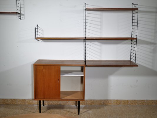 Nisse String Wall Shelf with Sideboard Made of Nut Wood by Kajsa & Nils Strinning, 1960 from String, Set of 8-LVS-1724936