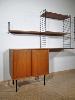 Nisse String Wall Shelf with Sideboard Made of Nut Wood by Kajsa & Nils Strinning, 1960 from String, Set of 8-LVS-1724936