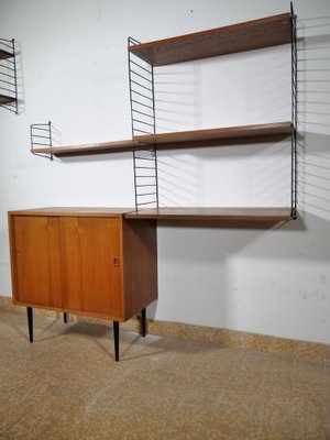 Nisse String Wall Shelf with Sideboard Made of Nut Wood by Kajsa & Nils Strinning, 1960 from String, Set of 8-LVS-1724936