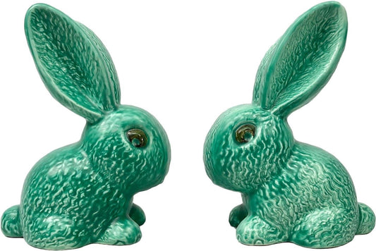 No. 1028 Green Glazed Rabbit from Sylvac, 1950s, Set of 2