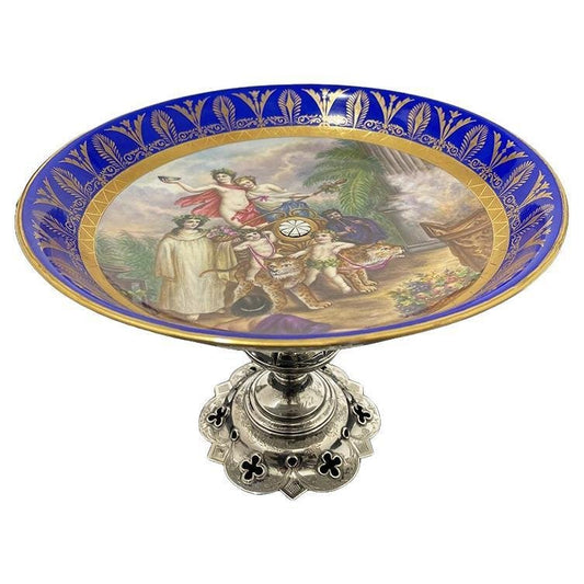 Noble Porcelain Tazza with Dutch Silver Base by F.G. De Groot, 1864