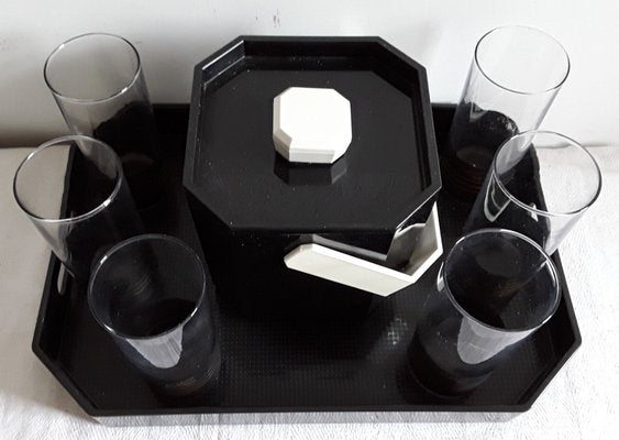 Noblesse Picnic Set of Tray, Black Plastic Ice Cube Trays & Glasses from Rastal, 1970s, Set of 8-HOI-958702