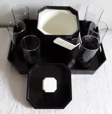 Noblesse Picnic Set of Tray, Black Plastic Ice Cube Trays & Glasses from Rastal, 1970s, Set of 8-HOI-958702