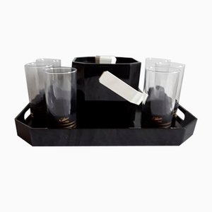 Noblesse Picnic Set of Tray, Black Plastic Ice Cube Trays & Glasses from Rastal, 1970s, Set of 8-HOI-958702