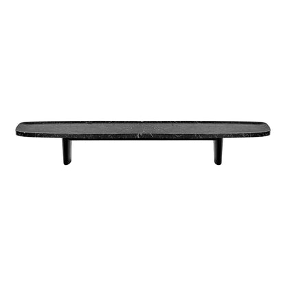 Matéria Long - Rectangular travertine and wood coffee table