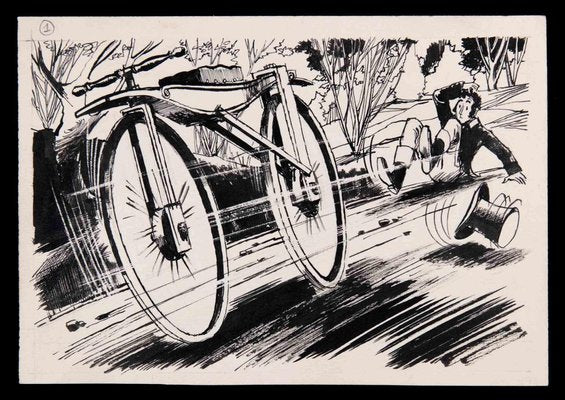 Norbert Meyre, Bicycle, Drawing in Ink, Mid-20th Century-ZCI-1762160