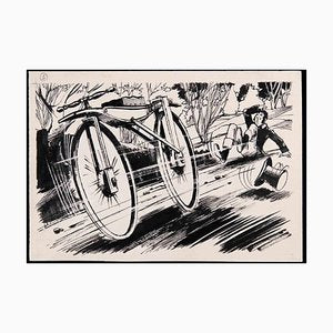 Norbert Meyre, Bicycle, Drawing in Ink, Mid-20th Century-ZCI-1762160