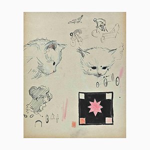 Norbert Meyre, Cats and Riders, Original Drawing, Mid-20th Century-ZCI-1304527