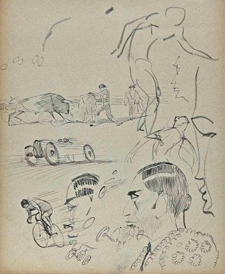 Norbert Meyre, Sportsmen, Original Drawing, Mid-20th Century-ZCI-1304524