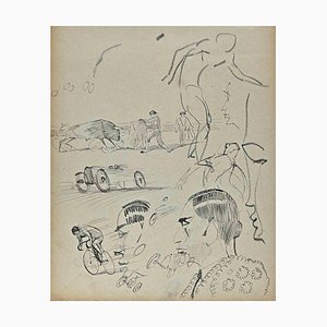 Norbert Meyre, Sportsmen, Original Drawing, Mid-20th Century-ZCI-1304524