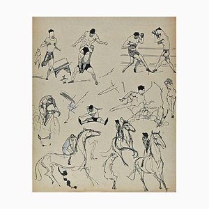 Norbert Meyre, Sportsmen, Original Drawing, Mid-20th Century-ZCI-1304526