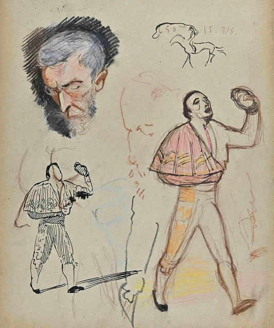 Norbert Meyre, The Figures Sketches, Drawing, Mid 20th-Century