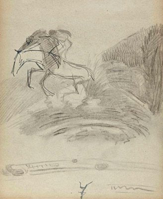 Norbert Meyre, The Horse Rider in the Meadow, Drawing, Mid 20th-Century-ZCI-1308615